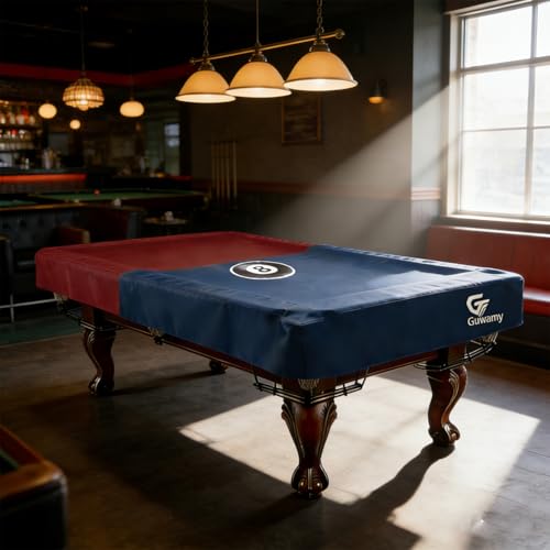 8FT (100"L x 56"W x 8"H) Heavy Duty Leatherette Pool Table Cover – Waterproof, Scratch-Resistant, All-Season Protection for Indoor/Outdoor Use – Red/Dark Blue