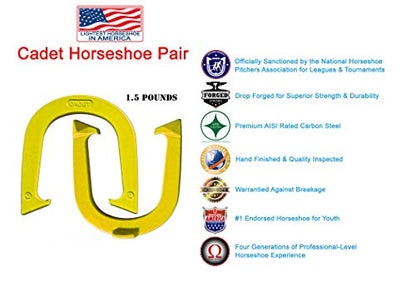 Light Weight Cadet Pitching Horseshoes - NHPA Sanctioned for Tournament Play - Drop Forged Steel - One Pair (2 Shoes) - color: Yellow