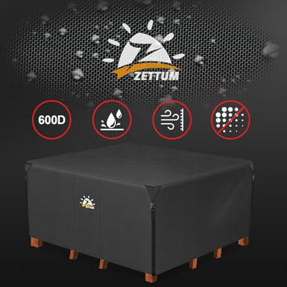 Zettum Patio Furniture Cover Square - 600D Outdoor Table Cover Waterproof & Heavy Duty, Extra Large Lawn Furniture Set Covers for Outside Dining Table and Chairs Seating Combo - 106 x 106 x 28 Inch - size: 2) Square - 106"L x 106"W