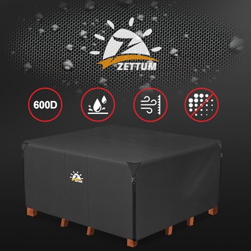 Zettum Patio Furniture Cover Square - 600D Outdoor Table Cover Waterproof & Heavy Duty, 94 Inch Large Lawn Furniture Set Covers for Outside Dining Table and Chairs Seating Combo - 94 x 94 x 28 Inch - size: 2) Square - 94"L x 94"W