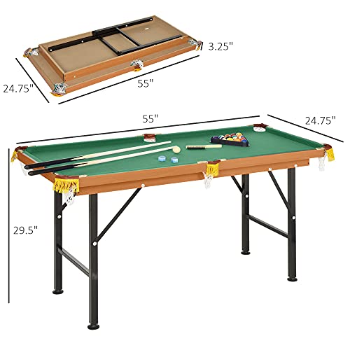 Soozier 55" Portable Folding Billiards Table Game Pool Table for Whole Family Number Use with Cues, Ball, Rack, Chalk