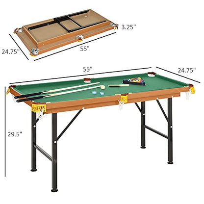 Soozier 55" Portable Folding Billiards Table Game Pool Table for Whole Family Number Use with Cues, Ball, Rack, Chalk