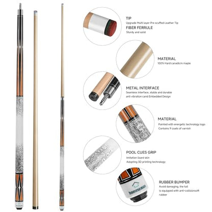 HomeSeason Pool Cue Stick 58" Billiard Cue Sticks 3D Printed Grip Professional Low Deflection Pool Sticks Maple Wood Pool Sticks 13mm Tip - color: 20oz with bag