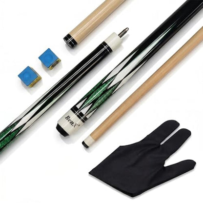 57" Billiard Cue Stick - Maple Birch Wood Pool Cue for 8-Ball & 9-Ball, 13mm Pre-Scuffed Tip, Seamless Metal Joint, 4-Layer Gloss Finish - color: Green