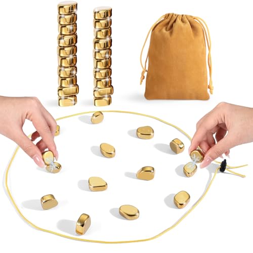 Magnetic Chess Game, Magnet Game with 20 Larger Golden Stones & String, Strategy Magnetic Stone Game for Family, Magnet Board Game Party Favors for Kids & Adults
