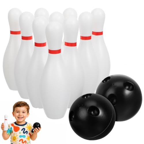 Toddmomy Kids Mini Bowling Set with 10 Pins & 2 Balls, Indoor Outdoor Sports Toy for Toddlers Ages 3-6, Educational Family Games for Boys Girls, Party Favors Birthday Gift (6.3in Tall)