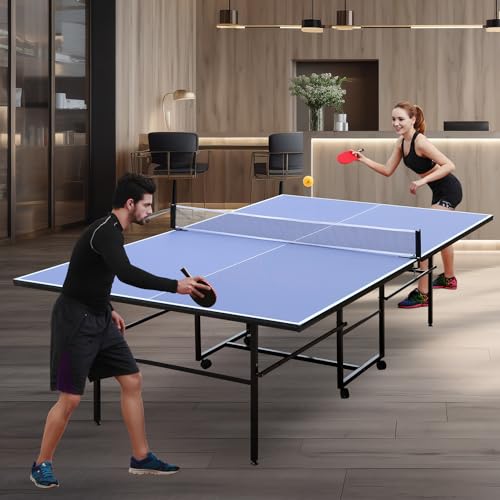Ping Pong Table Foldable & Portable Table Tennis Table Set for Indoor & Outdoor Games with Net, 2 Paddles and 3 Balls - size: 9FT