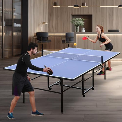 9ft Mid-Size Ping Pong Table Foldable & Portable Tennis Table Set for Indoor Games with Net, 2 Table Tennis Paddles and 3 Balls Sports & Outdoors Tournament Guality