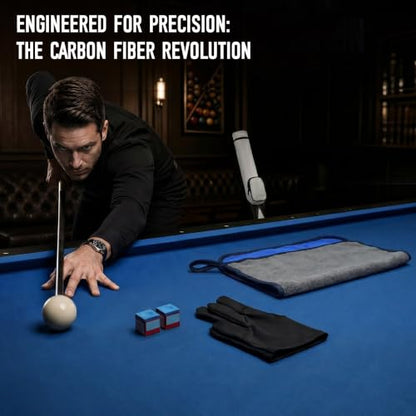 Carbon Fiber Pool Cue, 58 Inch Professional Pool Stick with Solid Oak Core | High-Density Solid Oak Core, Tacos de Billar Profesionales, Full Set with Cue Bag, Towel, Gloves for Home Bar & Billiard Hall