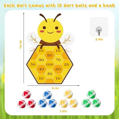 Yquqwn Bee Dart Game for Kids, Cute Bee Toss Game Includes 12 Sticky Balls and Hanging Hook for Birthday Party Games Family Gatherings Indoor Outdoor Activities Gifts