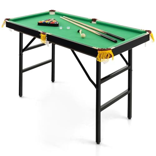 Goplus 48" Pool Table, Foldable Billiards Table with 2 Cue Sticks, 16 Balls, Triangle, 2 Chalks, Brush, Portable Compact Folding Pool Game Table for Kids Adults Family