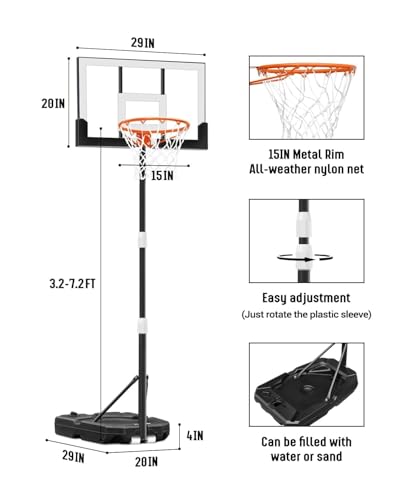 Seray Kids Basketball Hoop Outdoor [Patented 6s Safe-Adjust] 3.2-7.2FT, Indoor/Poolside/Mini Basketball Hoop for Kid/Toddler/Youth/Adult in Backyard/Driveway,Shatterproof Backboard and Enlarged Base - color: White