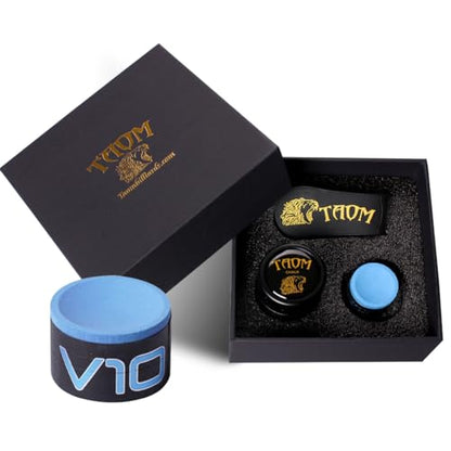 TAOM Upgrade Pool Chalk Holder Round Shaped Practical Tool Billiards Accessories Magnetic Mini Chalk Tip Case Container Round Box Billiards,Cue Tip Tool Scuffer Shaper - color: 1-Gift Set-Black with V10 Blue