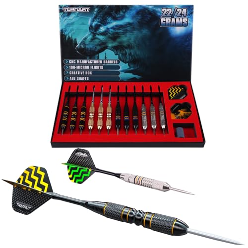 Turnart Darts Metal Tip Set - Steel Tip Darts Darts Set Professional Metal Darts 12 pcs 22/24 Grams Pro Dart Set with Stylish Case Aluminum Shafts Extra 9 Flights - color: Red
