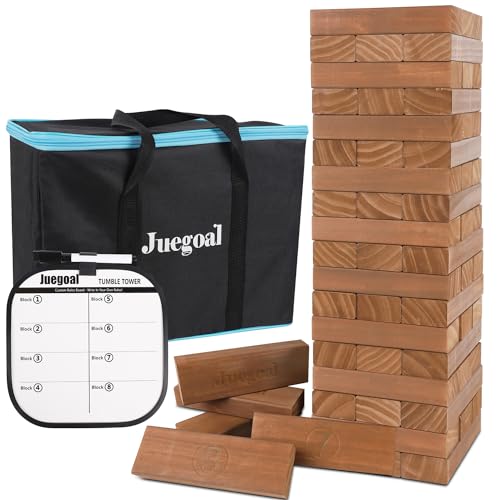 Juegoal 54 Piece Giant Tumble Tower Brown for Adult Kids Family, Wooden Block Stacking Game with Gameboard & Canvas Bag, Outdoor Games for Backyard Lawn Party Playing, 6.9 x 6.9 x 24 Inches,X-Large - color: Brown, size: X-Large