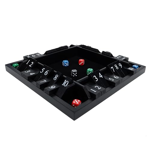 Pacific Shore Games Shut the Box Game 4 Player, Black Stained Wood, Dice Games, Wooden Board Games for Adults, 10 Number Tiles, 12 inch Board - color: Black