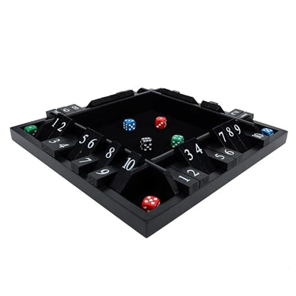 Pacific Shore Games Shut the Box Game 4 Player, Black Stained Wood, Dice Games, Wooden Board Games for Adults, 10 Number Tiles, 12 inch Board - color: Black