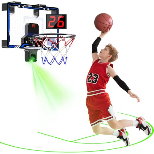 HopeRock Indoor Mini Basketball Hoop for Kids, Basketball Hoops Over The Door with LED Lighting, Mini Hoop with Scoreboard & 3 Balls, Basketball Toys Gifts for 5 6 7 8 9 10 11 12 Year Old Boys Girls