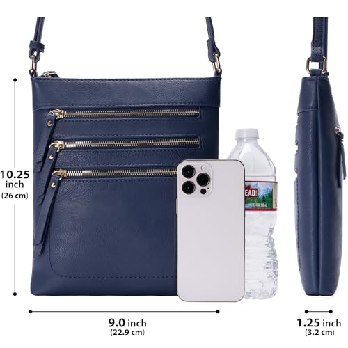 Solene Crossbody Bag Functional Multi Pocket Messenger Purse Top Zip Closure Shoulder Handbag With Adjustable Strap - color: Navy