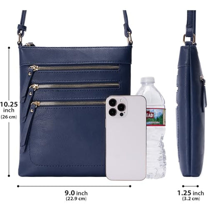 Solene Crossbody Bag Functional Multi Pocket Messenger Purse Top Zip Closure Shoulder Handbag With Adjustable Strap - color: Navy