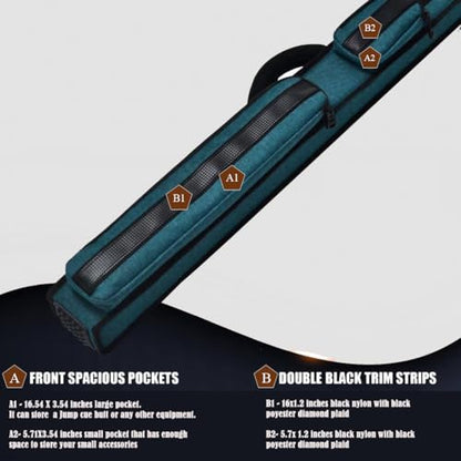 Champion 2X2,2X3,3X4 Nylon/Leatherette Billiard Pool Cue Stick Hard Case - color: Teal Green, size: 3X4 pool case