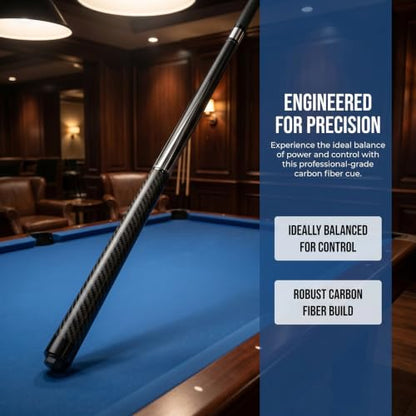 Carbon Fiber Pool Cue, 58 Inch Professional Pool Stick with Solid Oak Core | High-Density Solid Oak Core, Tacos de Billar Profesionales, Full Set with Cue Bag, Towel, Gloves for Home Bar & Billiard Hall