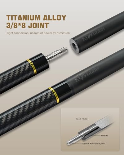 KONLLEN Carbon Fiber Pool Cue Stick 58-inch Professional Pool Sticks for Adults Full Carbon Technology Low Deflection Pool Cue Billiard Cues with 12.5mm Tip (Easy to Control, Pro Taper, Ultra-Smooth) - color: 008 gold