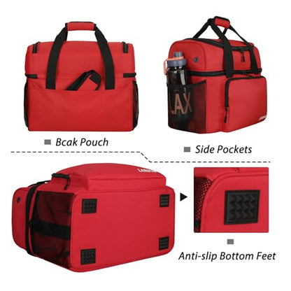 LARIPOP 2 Ball Bowling Bag Double Bowling Ball Carrier with Padded Holder, Shoe Compartment for Men Women Bowling League & Tournament - color: Red