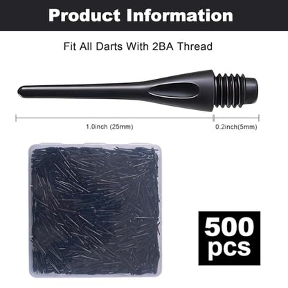 500 Pack 2BA Thread Soft Dart Tips, Plastic Dart Points Replacement, Premium Dart Accessories