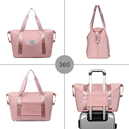 NPBAG Women Travel Duffel, Multi Functional Large Expandable Weekender Carry-on Tote, Gym Workout Overnight Bag, Mommy Hospital Bag for Labor and Delivery - color: Basic-Diagonal Stripes, style: Basic Version