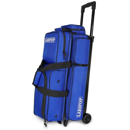 LARIPOP 3 Ball Bowling Bag with Wheels and Shoe Compartment, Rolling Bowling Bag for 3 Balls, Heavy Duty Bowling Roller Bag with Retractable Handle for Men Women - color: Blue