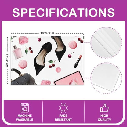 Erosebridal High Heel Placemats Set of 4 12x18 Handbag Place Mat for Girls Women Macarons Rose Cherry Fantasy White Pink Black Heat Resisting Table Mats - color: White Pink Black