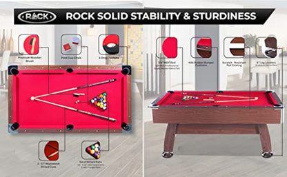 RACK Draco 7-Foot Tournament Billiard/Pool Table – Professional Competition Game Table - color: Red Felt with Brown Body