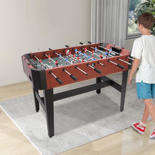 47.2-inch Foosball Table for Adults and Kids, 8-Player Soccer Table Game for Game Room, Indoor Football Table with Scorekeeper & Ball Storage, Black & Reddish Brown