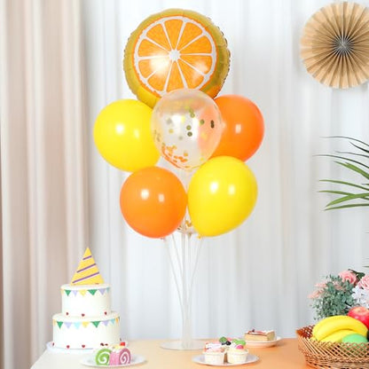 Little Cutie Fruit Party Balloons Stand Kit 2 Sets With 2 Orange Slice Foil Balloons Orange Yellow Gold Confetti Balloon Centerpiece for Tables for Birthday Party Little Cutie Baby Shower Decorations - style: Orange