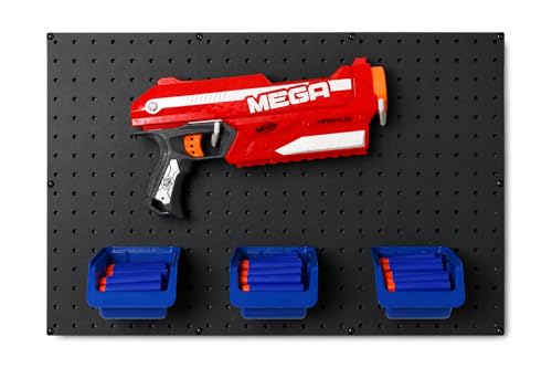 WallPeg Nerf Organizer Accessories – Pegboard Bins and Jumbo Peg Hooks Set – 6 Large Cobalt Blue Storage Bins & 20 Jumbo Peg Hooks – Nerf Storage System for Blasters, & Darts – Made in USA