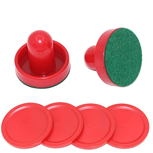 2 Pcs Red Air Hockey Pushers and Air Hockey Pucks Great Goal Handles Paddles Replacement Accessories for Game Tables