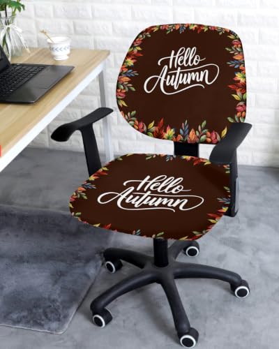 Savannan Office Chair Cover, Burnt Orange Maple Leaf Fall Thanksgiving Protective Stretch Elastic Universal Cover for Desk Task Chair,Computer Rotating Chair 1 Pcs Farmhouse Berry Dark Brown