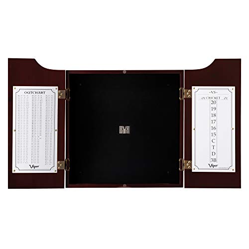 Viper Hudson Solid Wood Cabinet for Sisal/Bristle Steel Tip Dartboard with Dry Erase Scoreboard and Out-Chart, Mahogany Finish