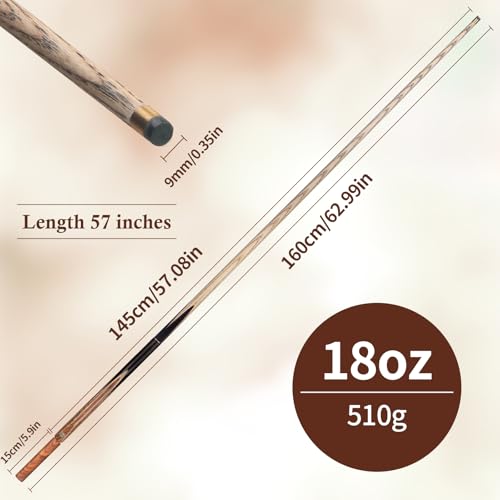 Kmise 3/4 Split Snooker Pool Cue, Handcraft, 4-Face Spliced Professional Snooker Pool Stick, Pool Sticks for Adults, with 2 Extension Cues, Complete Cue Set（18oz）