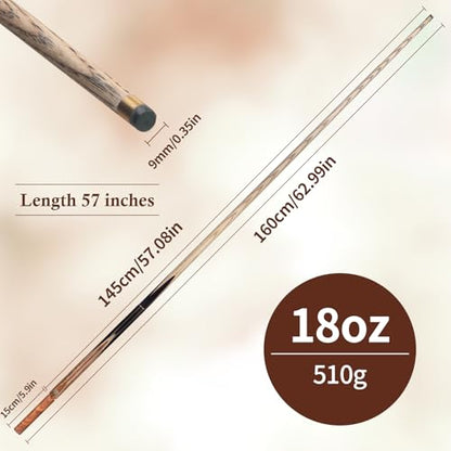 Kmise 3/4 Split Snooker Pool Cue, Handcraft, 4-Face Spliced Professional Snooker Pool Stick, Pool Sticks for Adults, with 2 Extension Cues, Complete Cue Set（18oz）