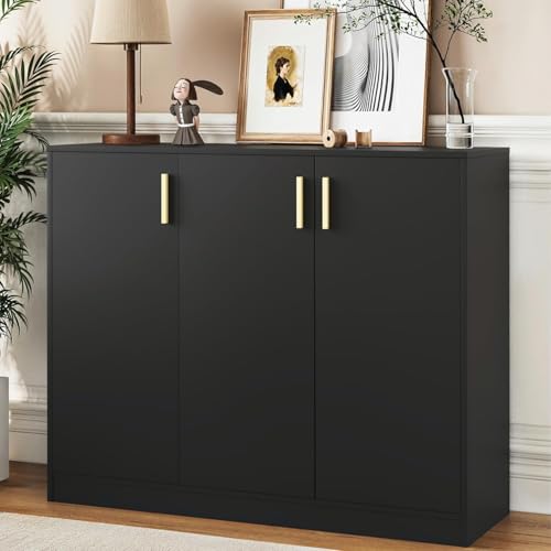 Cozy Castle Buffet Cabinet with Storage, Accent Storage Cabinet with Doors and Shelves, Wood Coffee Bar Sideboard Console Table for Kitchen Living Room Entryway Hallway, 35.4" Tall Black