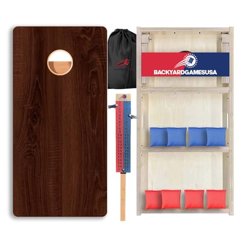 Wood Grain Series - Premium Cornhole Boards w Cupholders and a Handle - Includes 2 Regulation 4' x 2' Cornhole Boards w Premium Birch Plywood and 8 Cornhole Bags - style: 1379