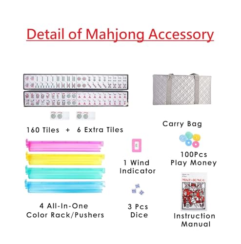 American Mahjong Set – Complete Set with Quilted PU Leather Carrying Bag, Tile Racks with Pushers, 166 Engraved Tiles, Dice, Bettor, and Instructions (PU Silver) - color: Pu Silver