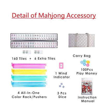 American Mahjong Set – Complete Set with Quilted PU Leather Carrying Bag, Tile Racks with Pushers, 166 Engraved Tiles, Dice, Bettor, and Instructions (PU Silver) - color: Pu Silver