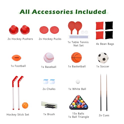 RAYKEEP 9-in-1 Multi Game Table, Combo Game Table Set w/Basketball, Billiards, Hockey, Ping Pong, Foosball and Bean Bag, Game Room for Teens, Adults Home, Family,