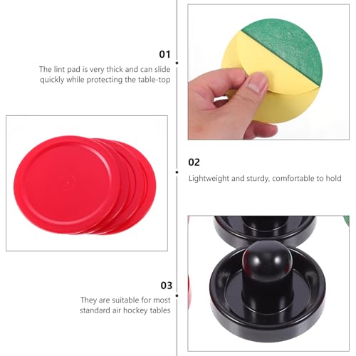 Air Hockey Table Replacement Accessories Plastic Pushers and Pucks with Felt Bottom Pads Fast Gliding Plastic Air Hockey Puck and Pusher Kit for Game Tables