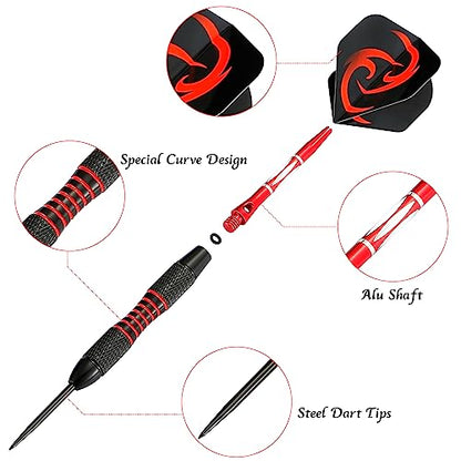 WINSDART Darts Metal Tip Set Professional Metal Darts for Dartboard Steel Tip Darts with Nonslip Iron Barrel Aluminum Dart Shafts,Extra Flights,Dart Sharpener,Gift Box - style: Flame Laser Darts Set