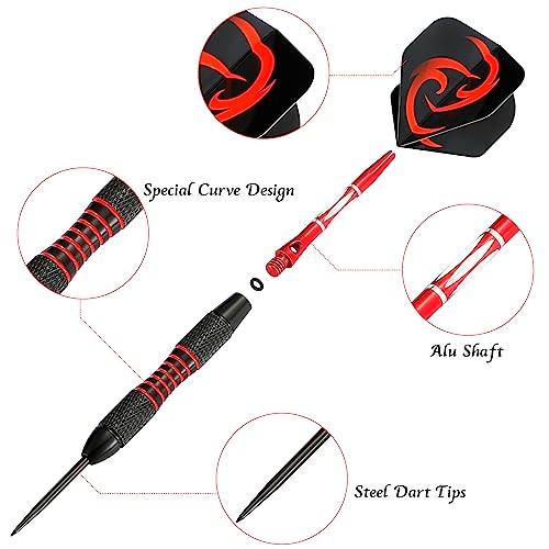 WINSDART Steel Tip Darts 12 Pack Set with Nonslip Iron Barrel Aluminum Dart Shafts and Flights Darts Sharpener an Gift Box - color: Multicolor 1-Darts-F