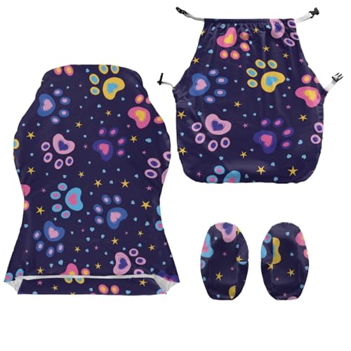 Dog Paw Print Game Chair Cover with Armrest Covers Soft Comfy Breathable Computer & Gaming Chair Slipcover for Swivel Rotating Chairs, 4Pc/Set - color: Purple - Dog Paw